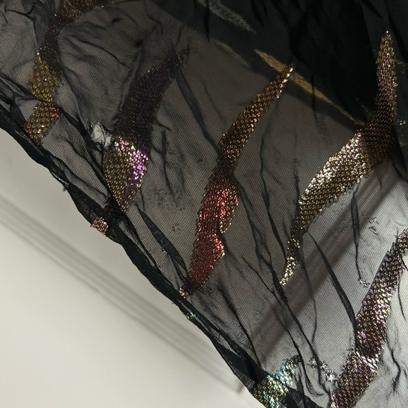 SHOSHANNA Rainbow Metallic Chiffon Puff Long Sleeve Cutout Waist Maxi Gown 10 - Picture 12 of 12